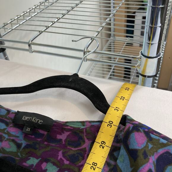 Karen Kane Women's Purple Modern Print V Neck Tunic Top Size 2X Art To Wear Boho - Picture 3 of 9